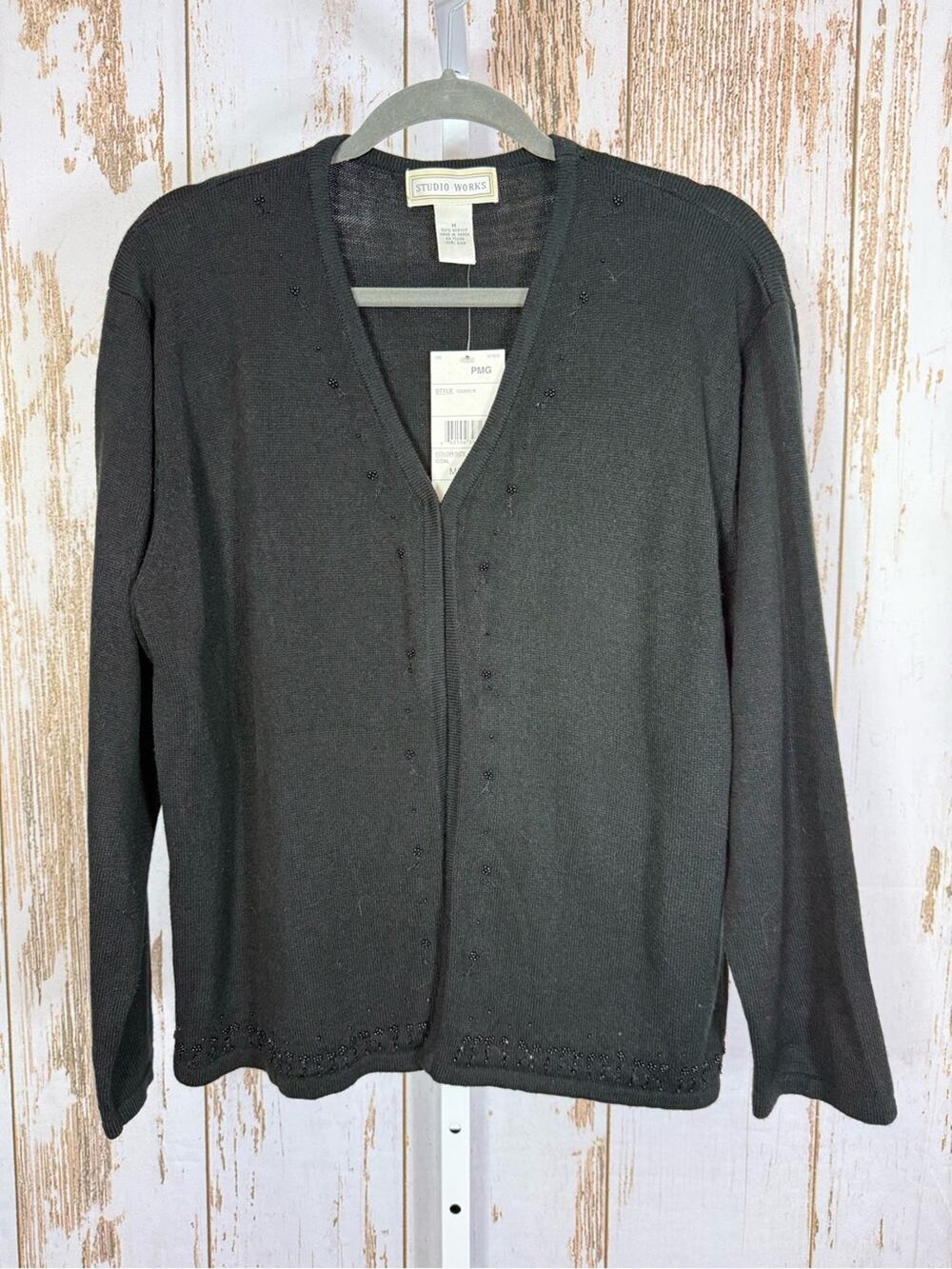 NWT, Studio Works, Dainty Beaded Cardigan, one hook closure. Size Medium